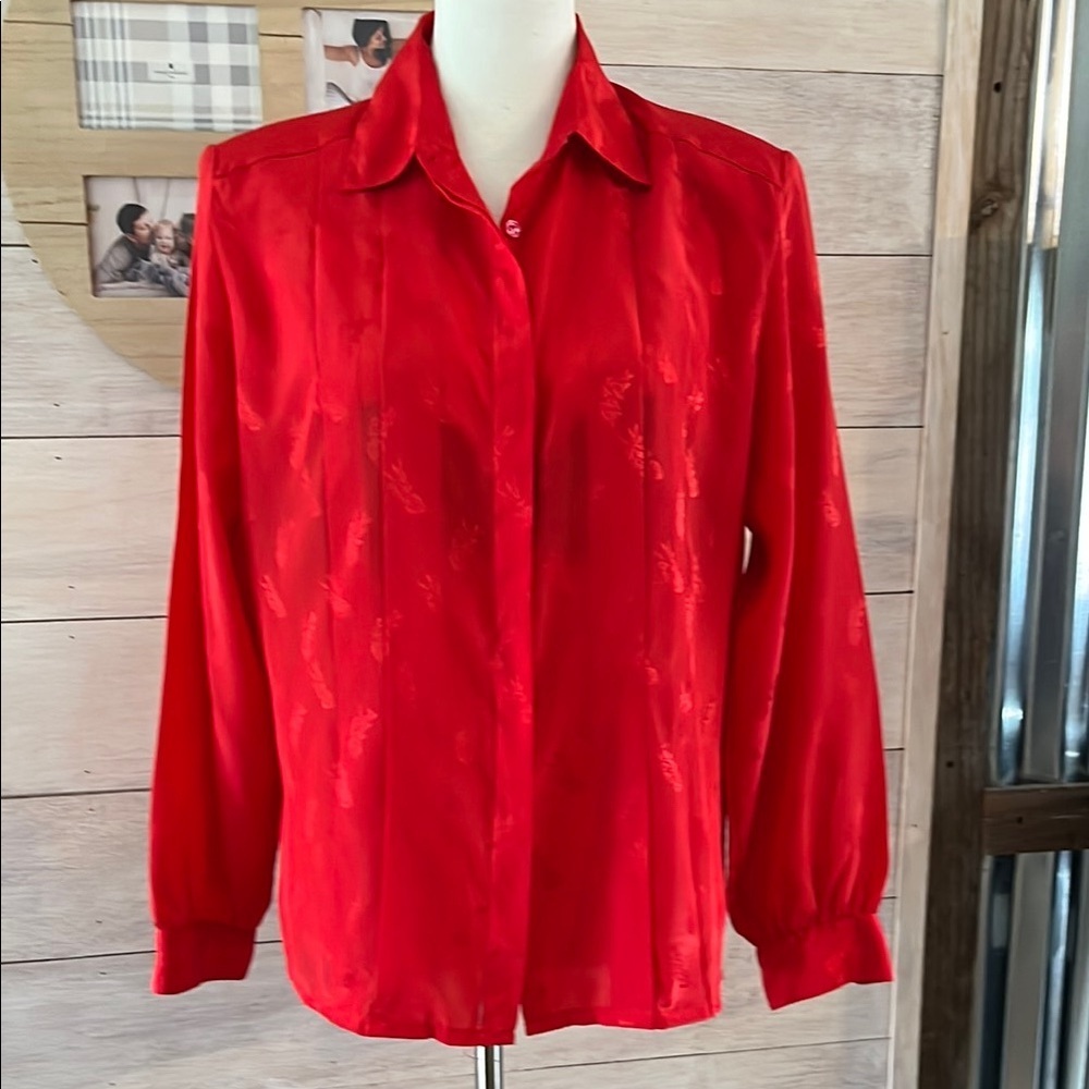 Worthington Vibrant Red Button-Up Blouse 14